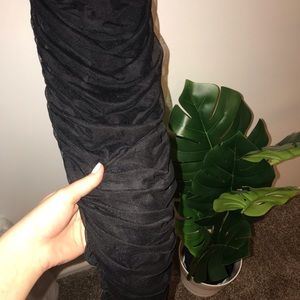 Long black maxi mesh “runched back” dress